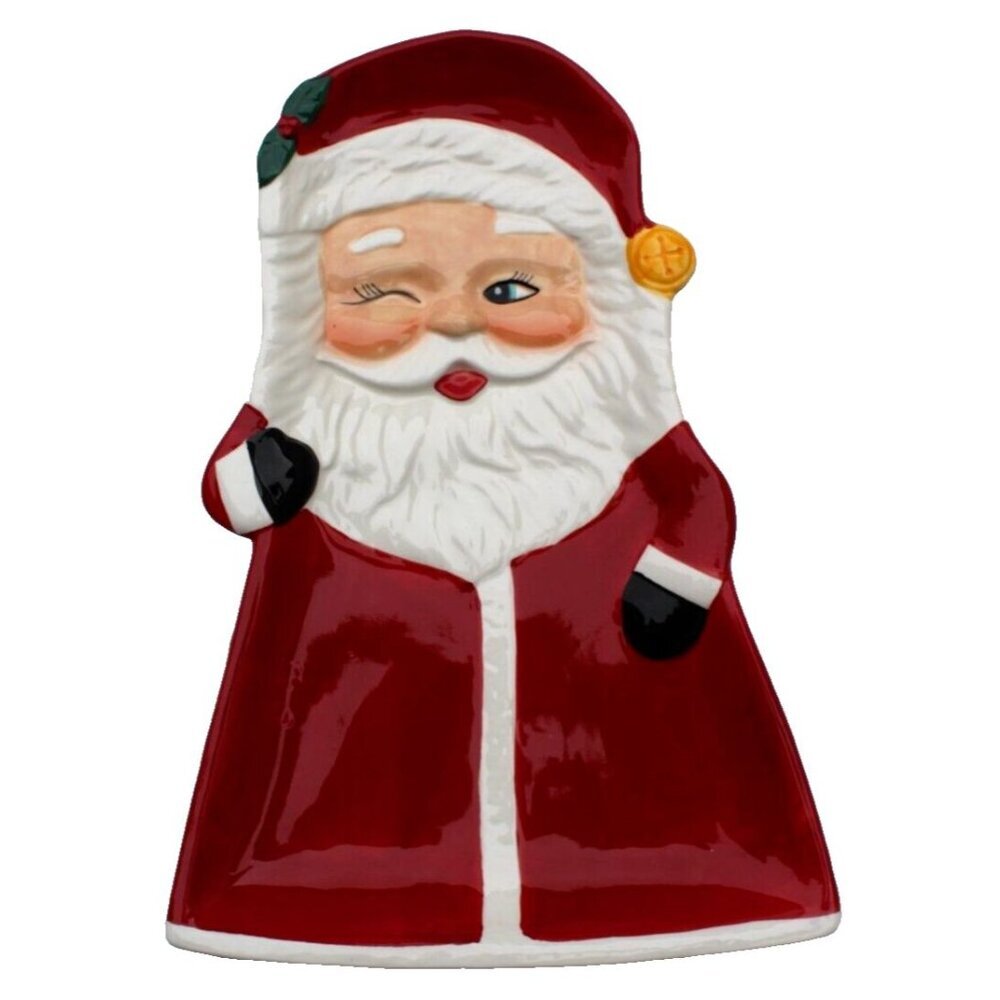 New Red Christmas Holiday Retro Winking Santa Claus Party Server Tray Plate